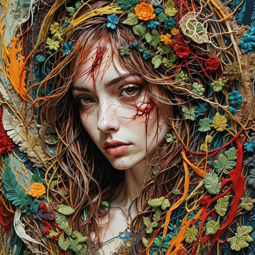 Surreal Embroidered Badger Textile Art in Mixed Media