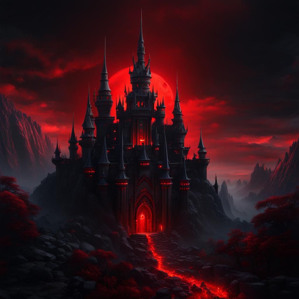 Towering Black and Red Demon Castle