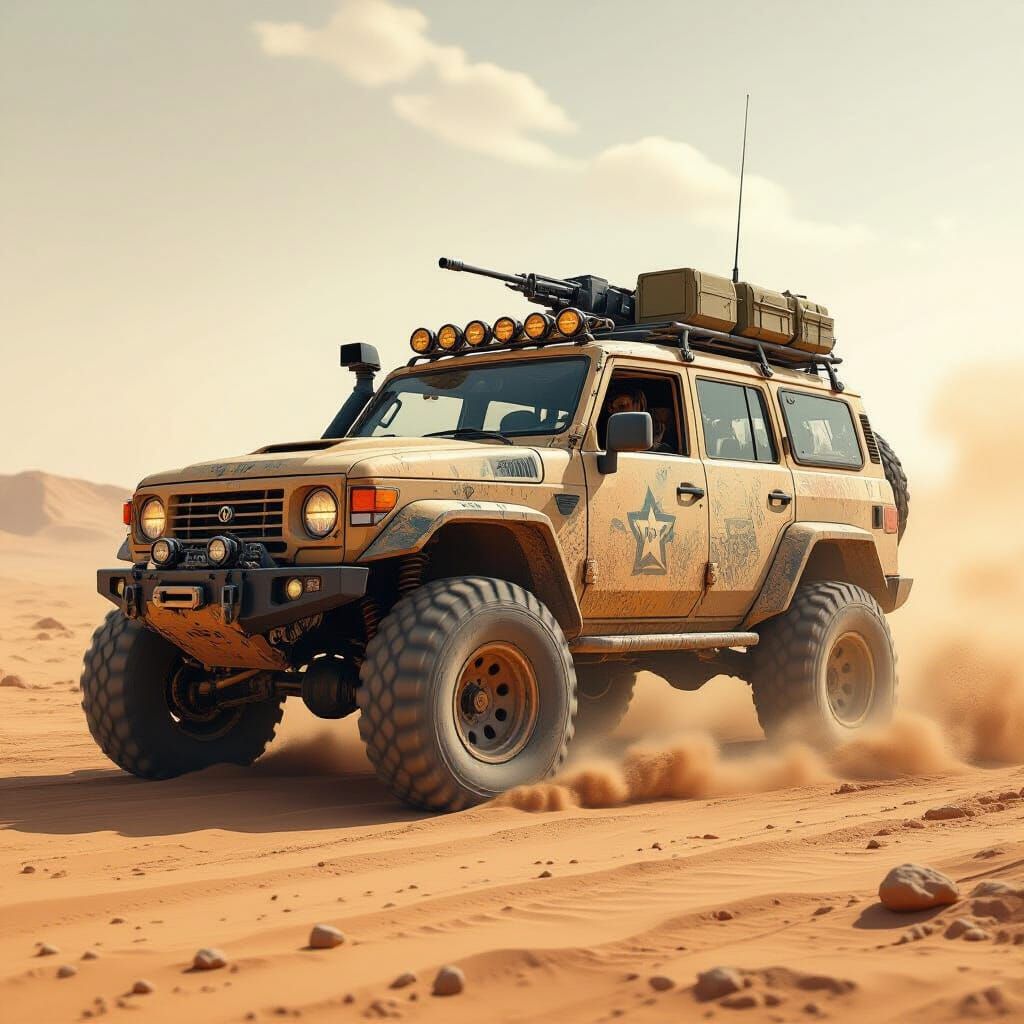 Dystopian Armored 4x4 Vehicle in Gritty Landscape