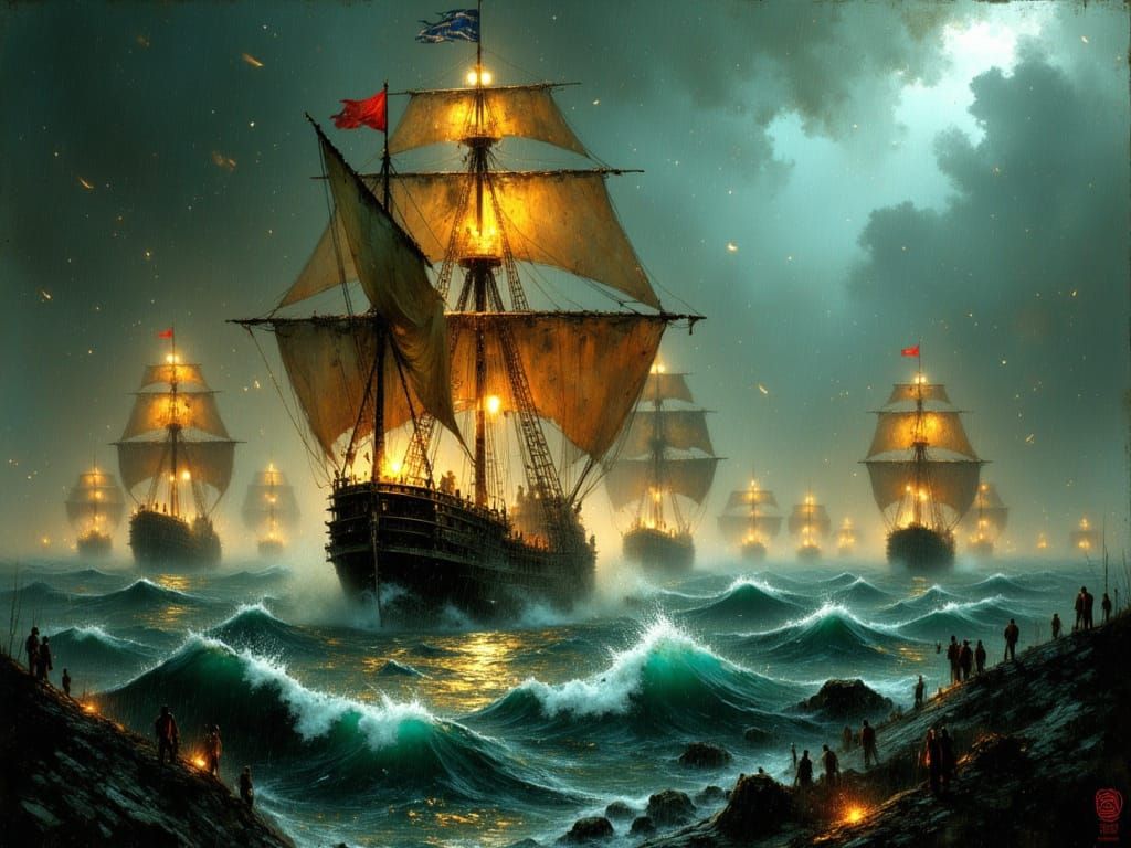 Spanish Armada Battles Storm in Dramatic Masterpiece