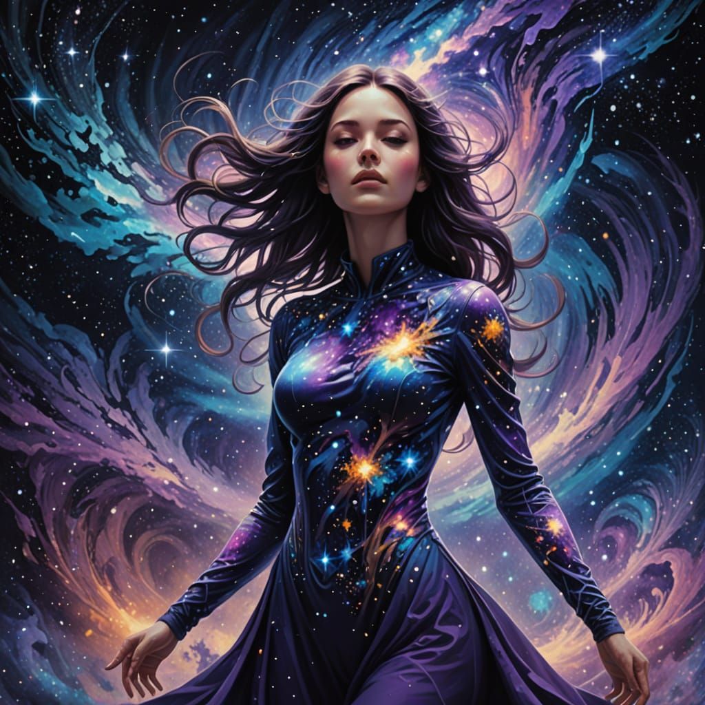 Cosmic Being of Stars and Nebulas in Ethereal Space Art