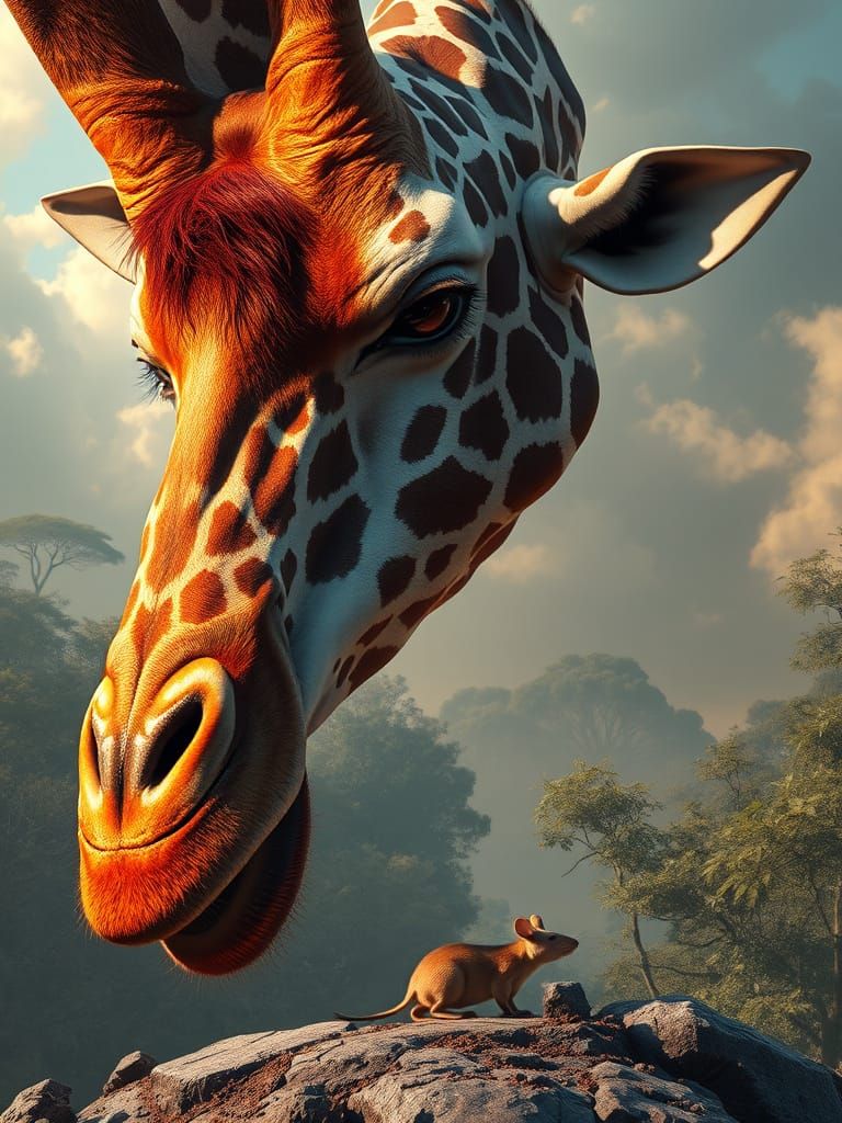 🥇giraffe eyeing a mouse