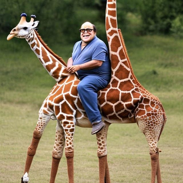 Danny DeVito Riding a Giraffe