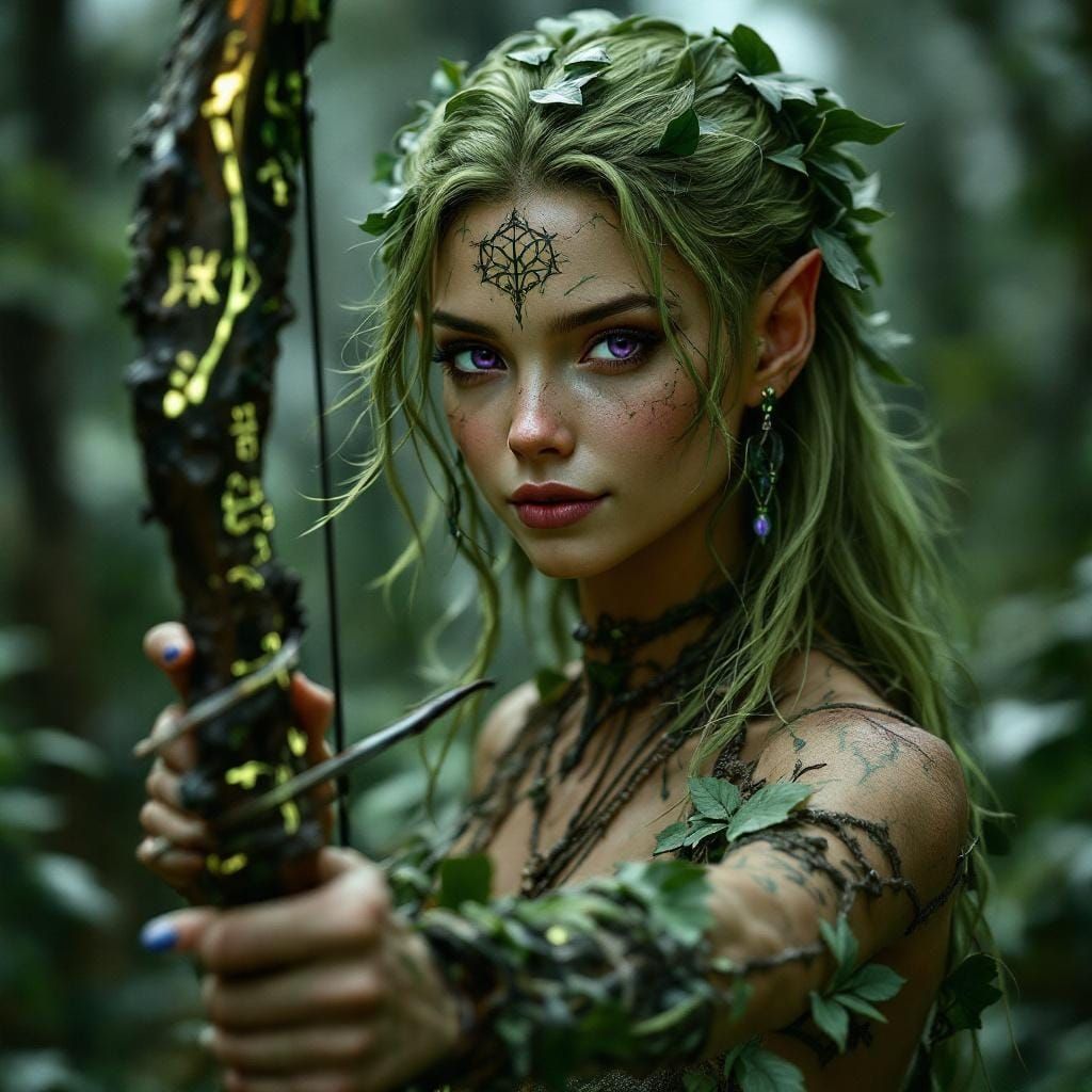 Eladrin Druid with Arcane Bow in Cinematic Style