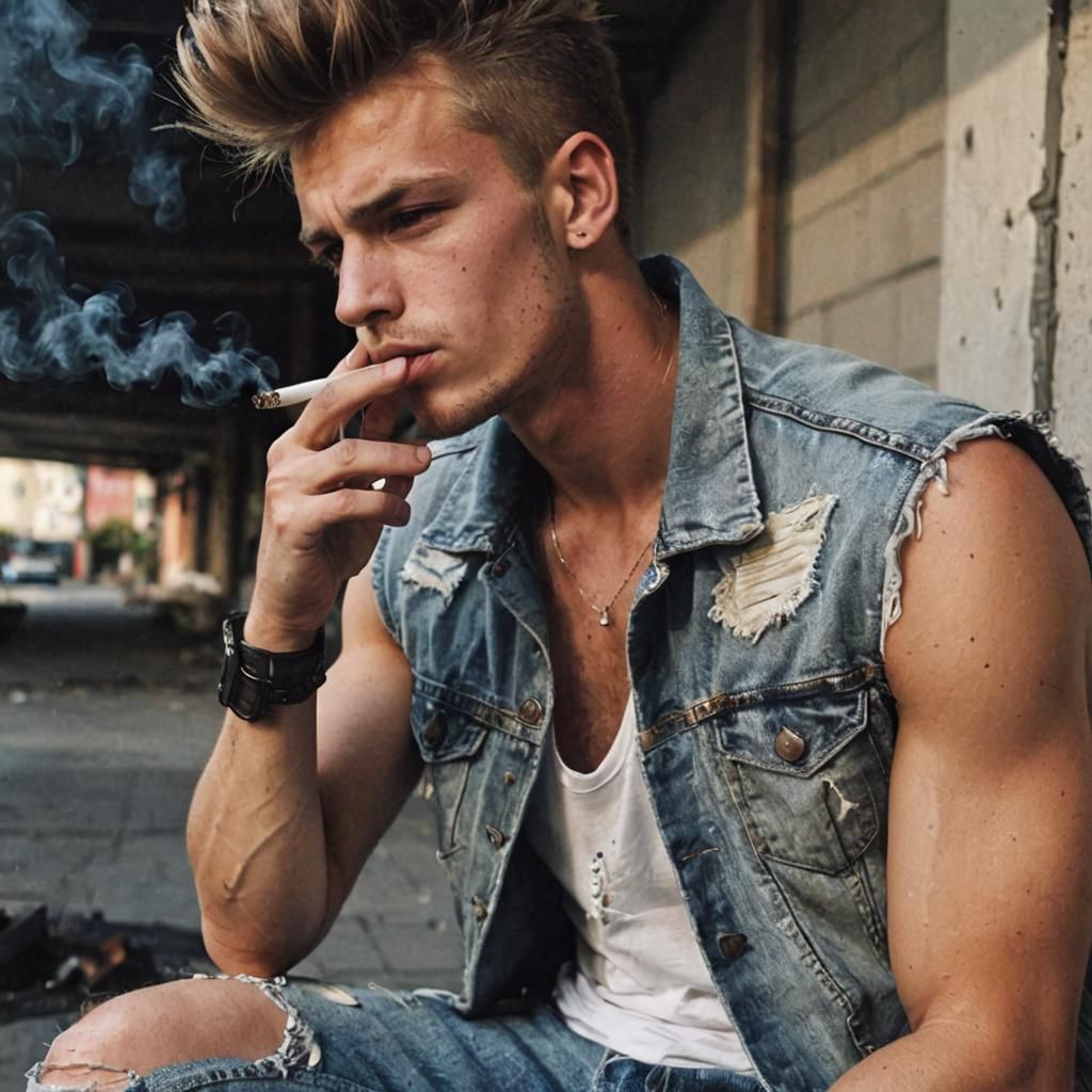 Young Man with Mohawk Smoking