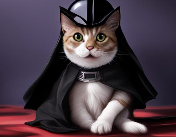 Cat in Darth Vader Outfit, Anime Style