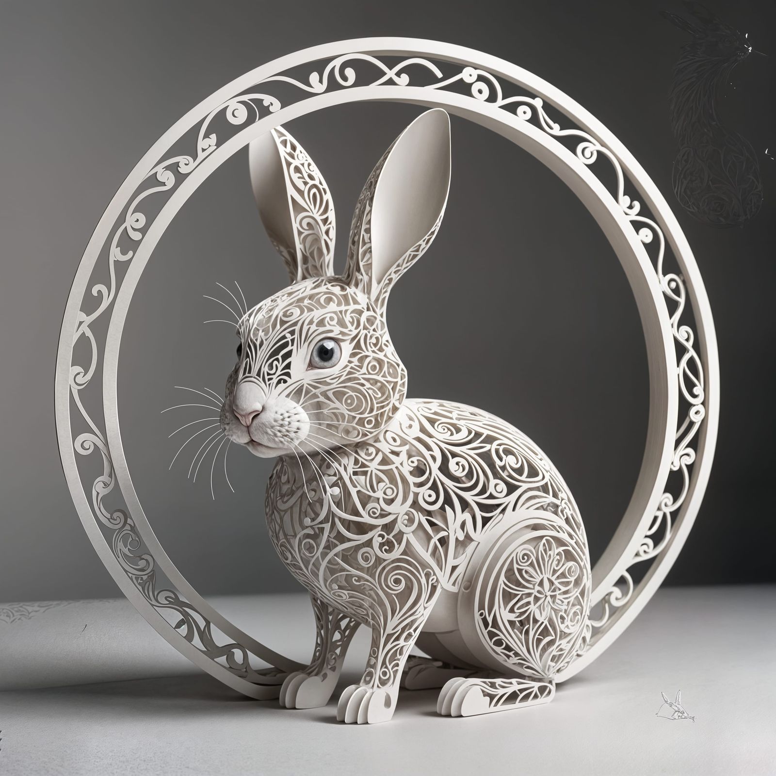 Detailed Kirigami Rabbit Against Black Background