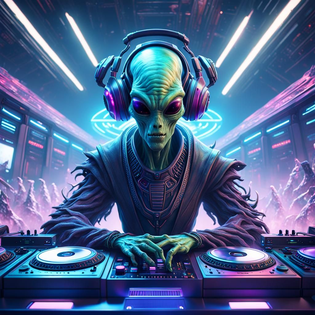 Alien Club DJ in Detailed Fantasy Concept Art