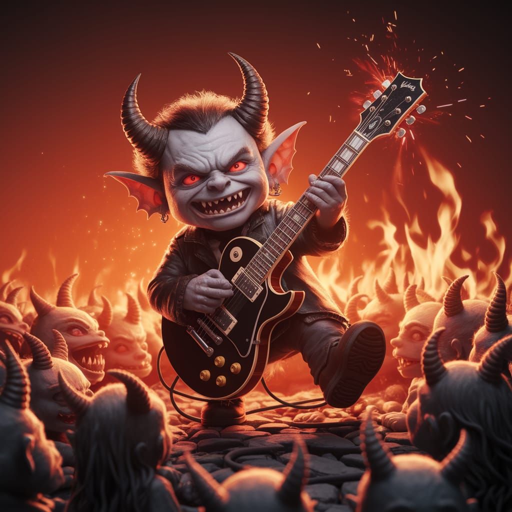 Mischievous Demon Rockstar Shredding in Hellish Concert