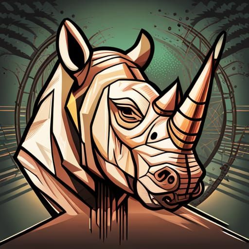 Art Deco Rhinoceros Logo in Pop Art Style