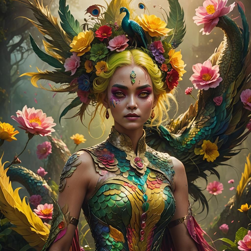 Dragon Peacock Woman in a Digital Matte Painting