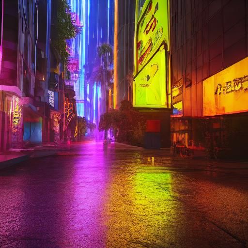 Cyberpunk Bear Dances in Rainy Rainforest