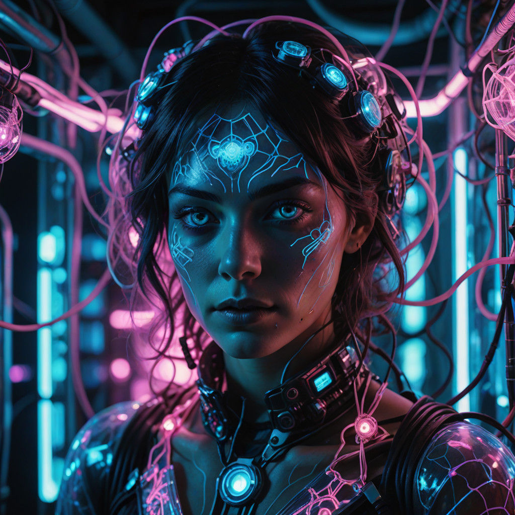 Psychedelic Crystal Being in Neon Haze