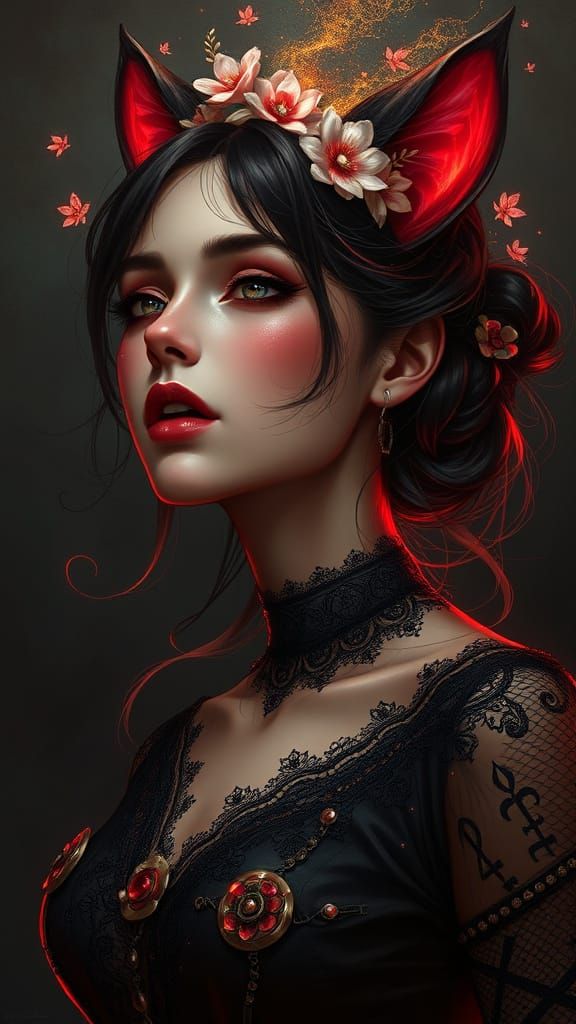 Ethereal Songstress in Gothic-Punk Attire