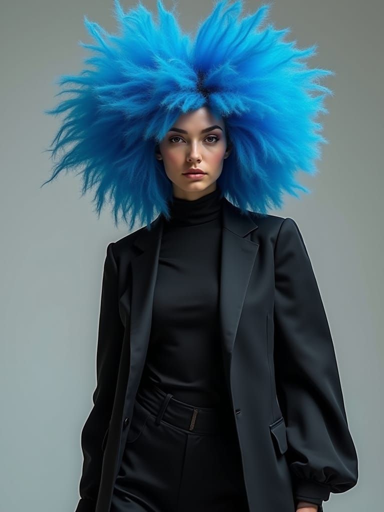 Fashion Model With Dr. Seuss Inspired Blue Hair
