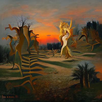 Mesopotamian Lilith Dancing in Sinister Landscape