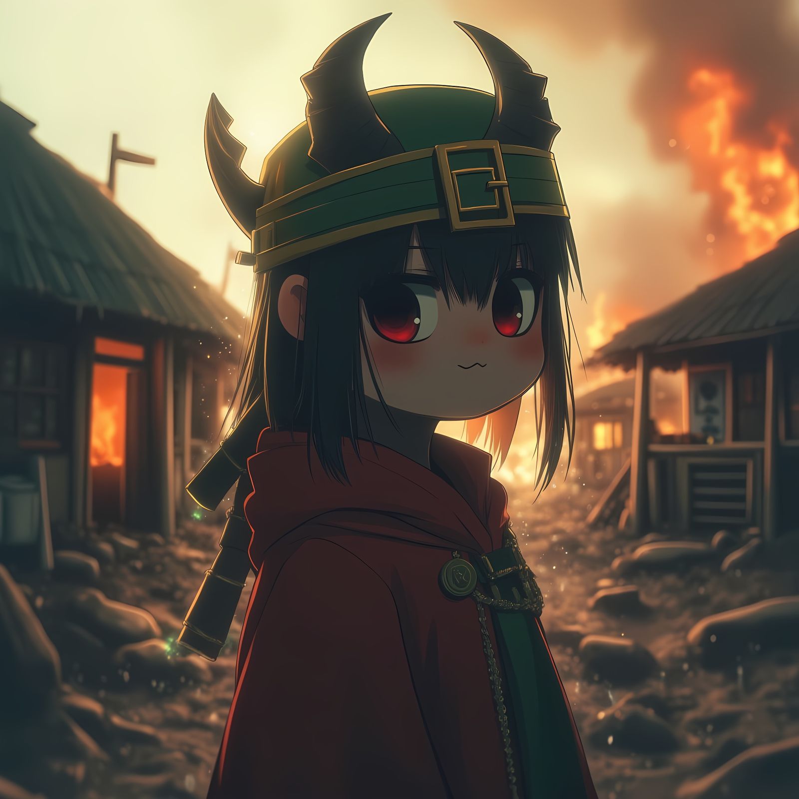 Confident Demon Woman Watches Village Burn