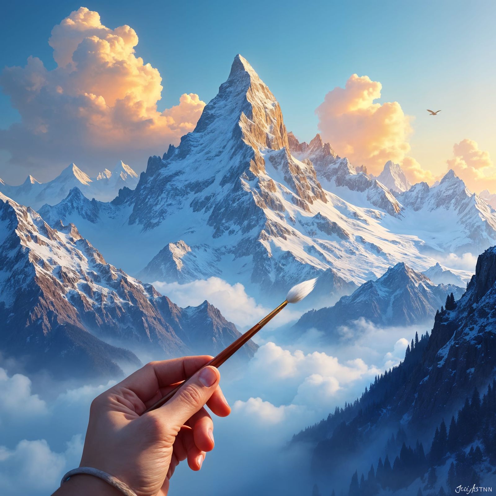 Fantasy Art: Hand Paints Swiss Alps with Liquid Oil Paint