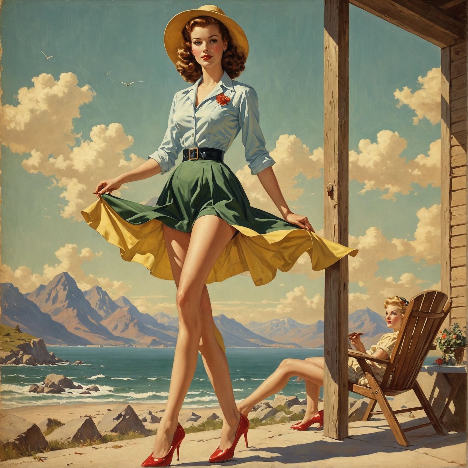 Elegant Woman with Long Legs in Pin-Up Style