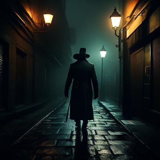 Mysterious Man Walks Down Dark, Foggy Street