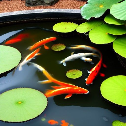 Koi Pond with Blooming Lotus Flowers
