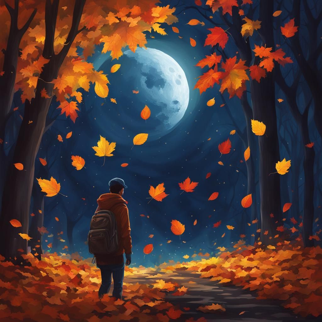 Moonlit September Night with Autumn Colors in Splash Art