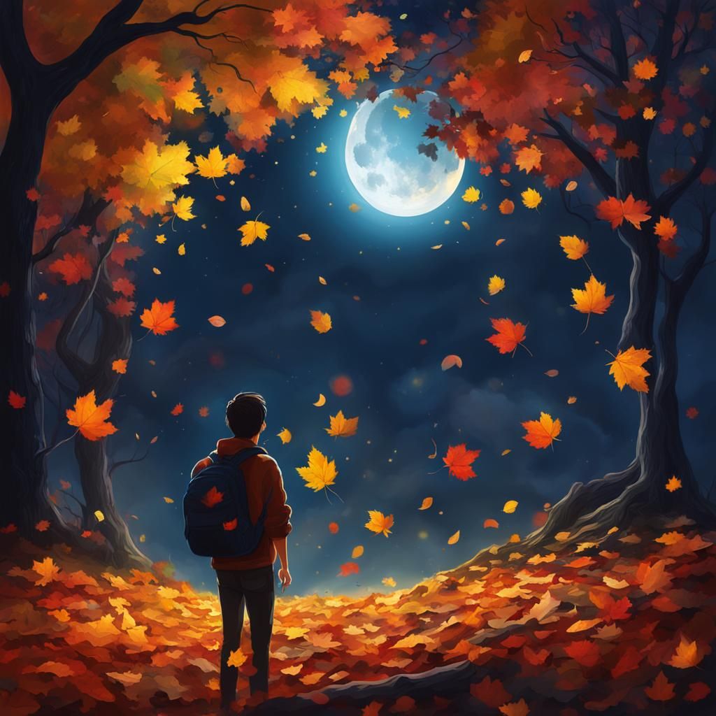 Surreal Moonlit Night with Autumnal Colors