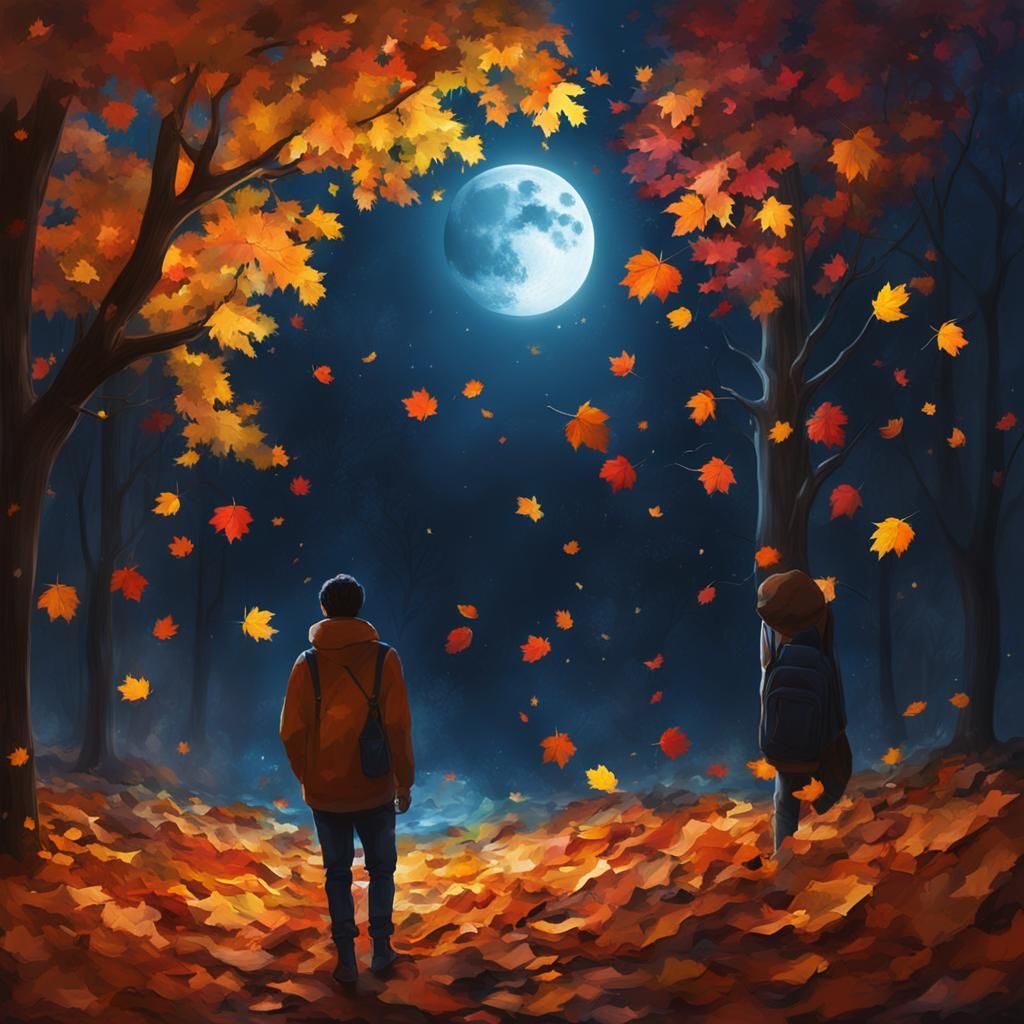 Autumn Moonlit Night with Surreal Glow