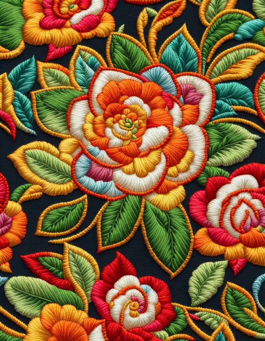 Gardenia Embroidered in Vibrant Imperial Colors