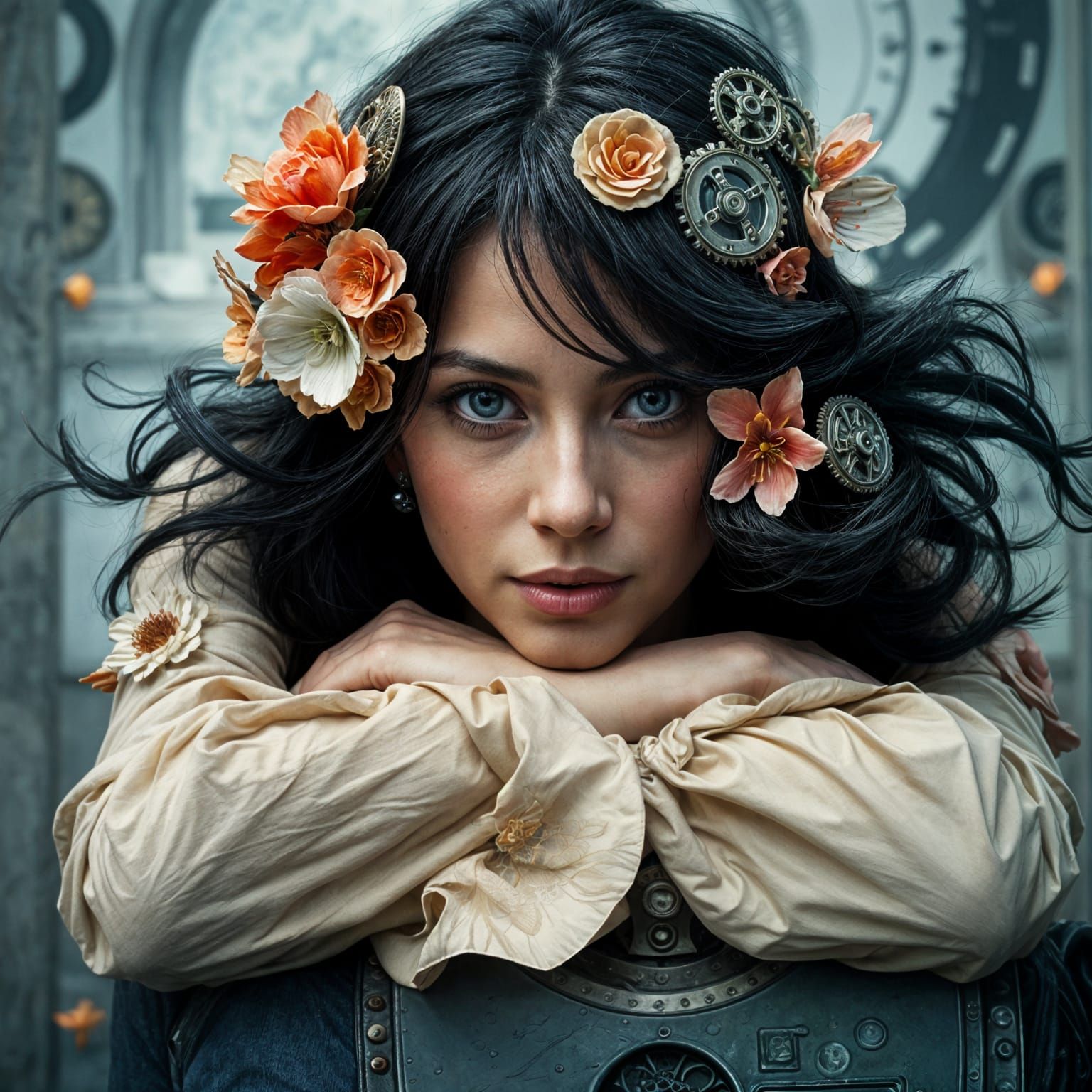 Steampunk Woman Portrait with Flowing Sleeves