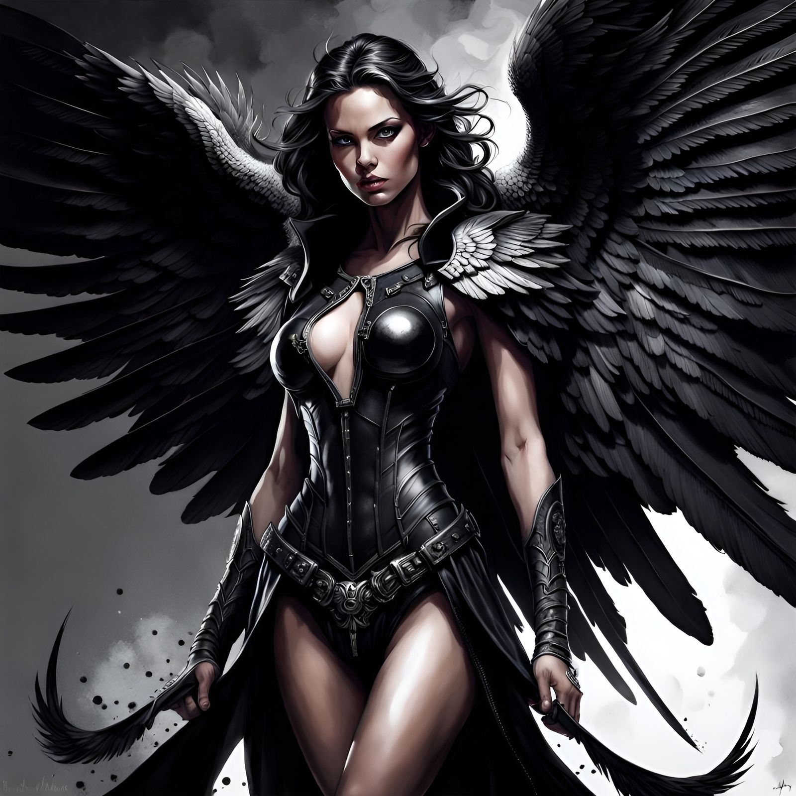 Dark Fallen Angel Portrait in Splash Art Style
