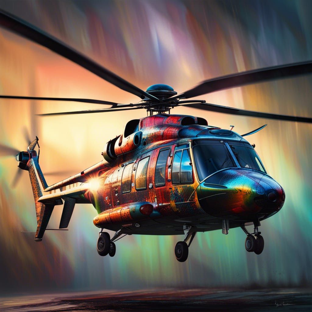 Hyperrealistic Helicopter in Splash Art Style