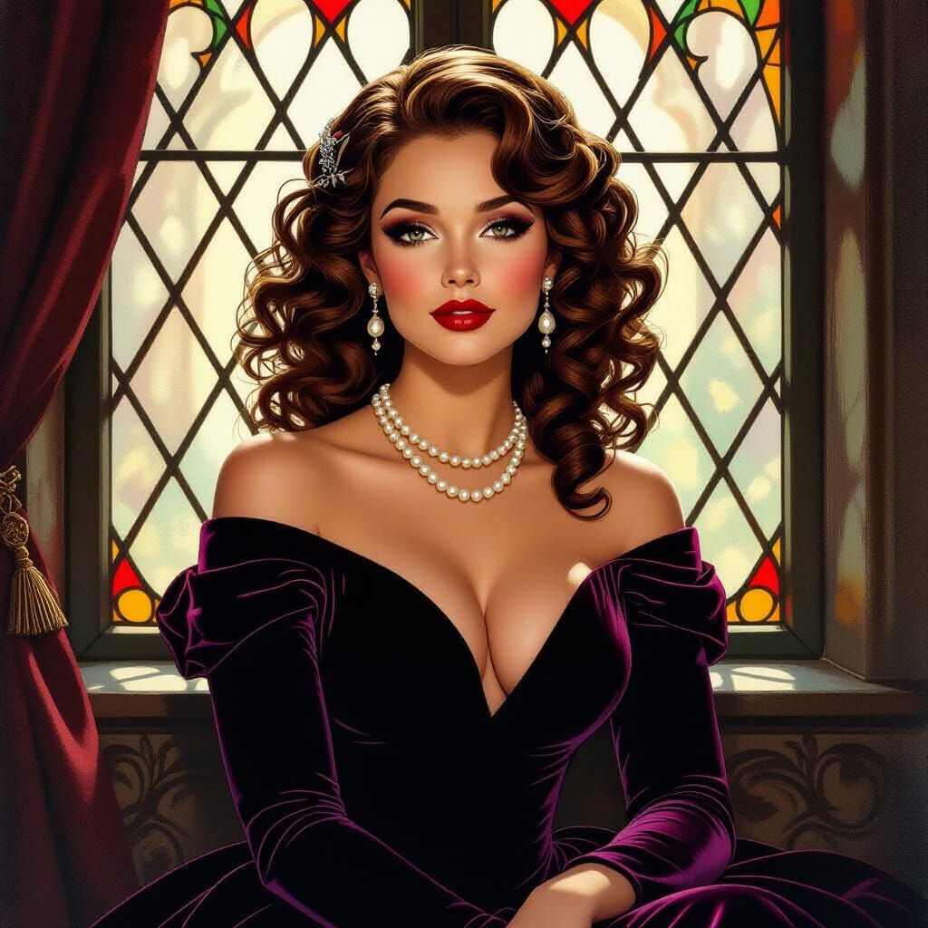 Medieval Princess with 1960s Makeup in Digital Illustration