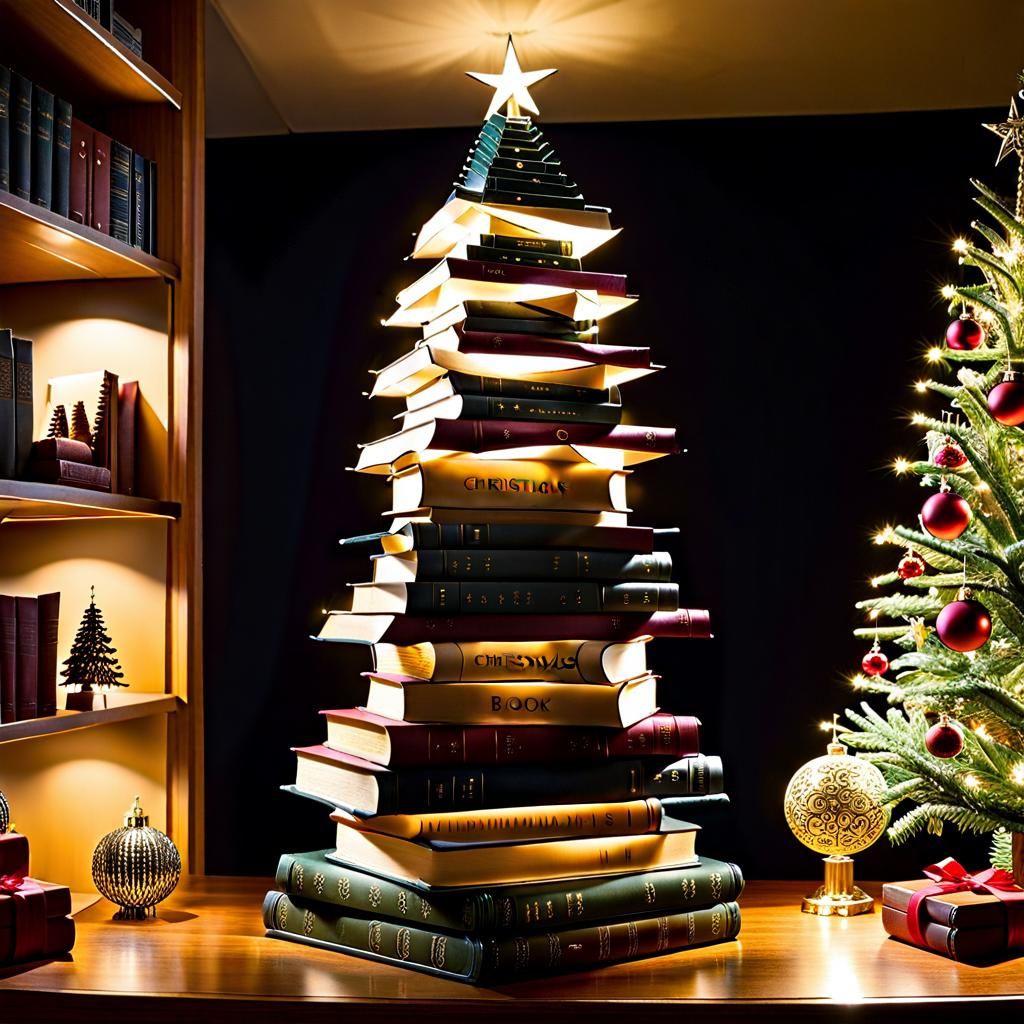 Book Lover's Christmas Tree in Photorealistic Style