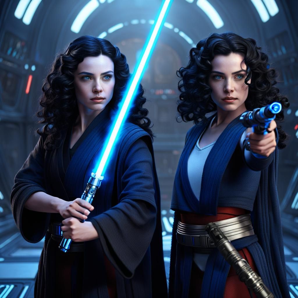 Female Jedi Master Teaching Apprentice, Detailed Digital Art