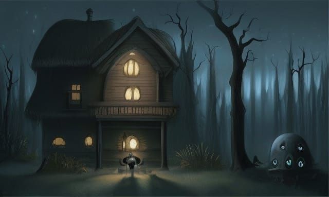 Terrifying Demon in Dark Horror House Interior