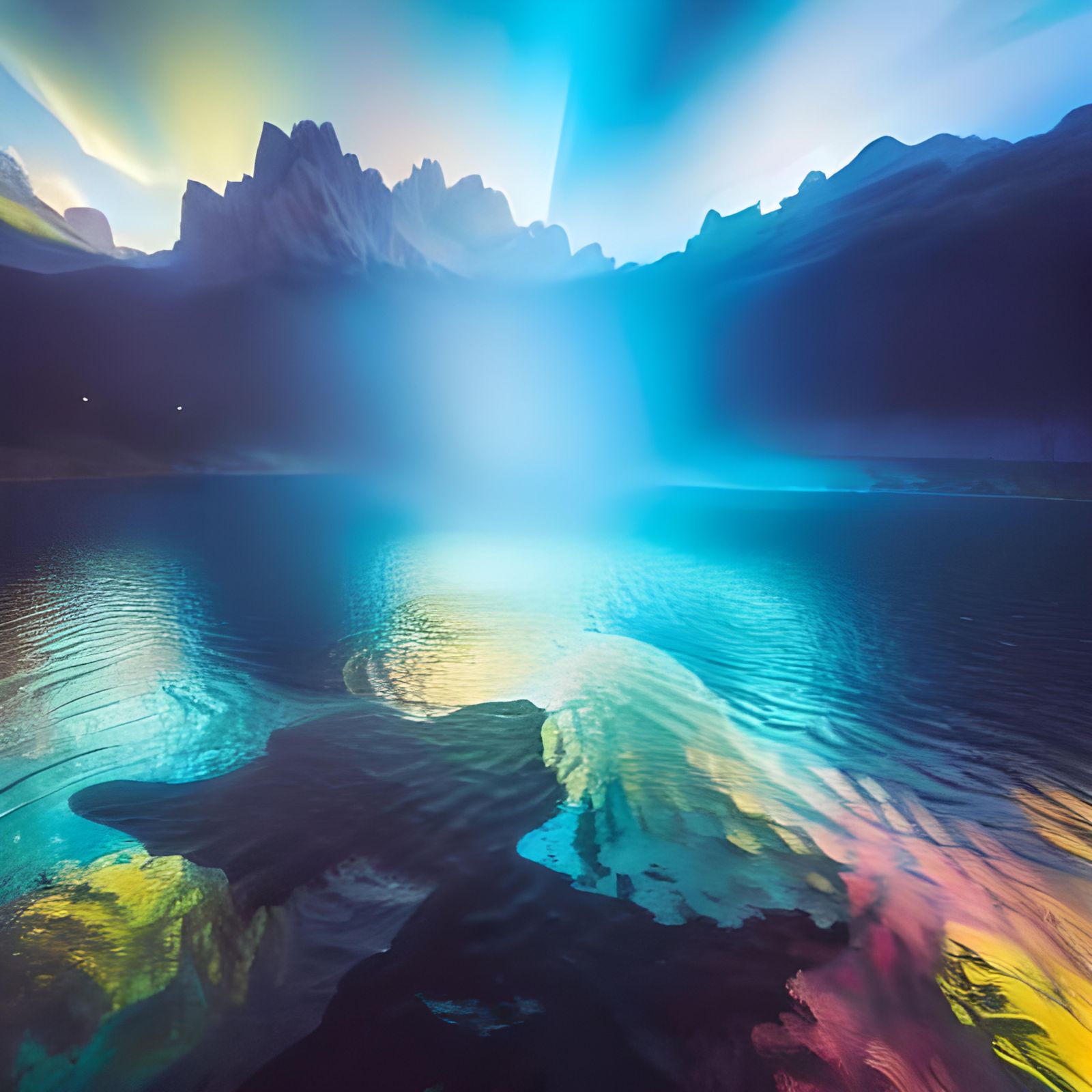 Seagull Over Water in Psychedelic Watercolor Style