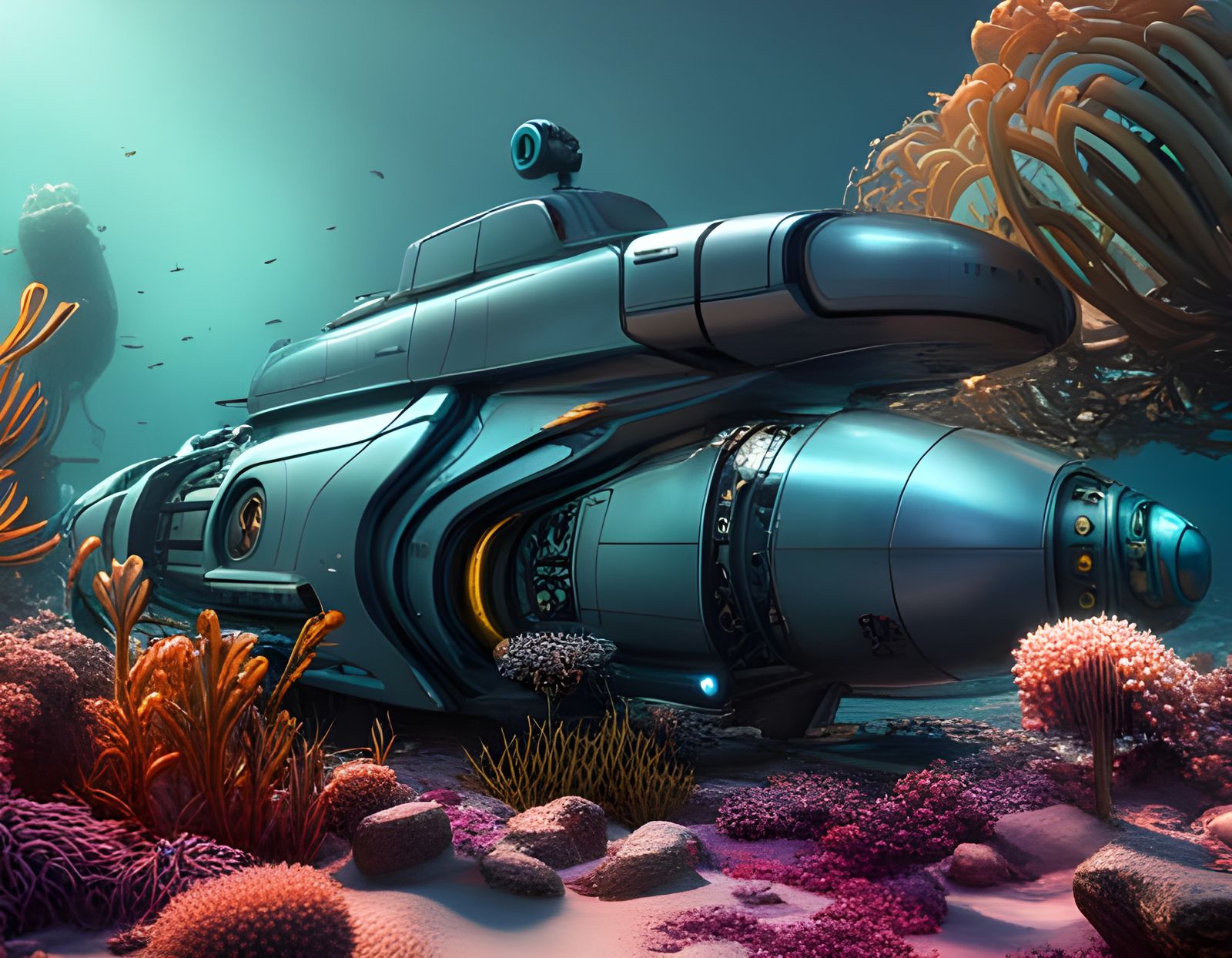 Futuristic Submarine Underwater: Cinematic Sci-Fi Rendering