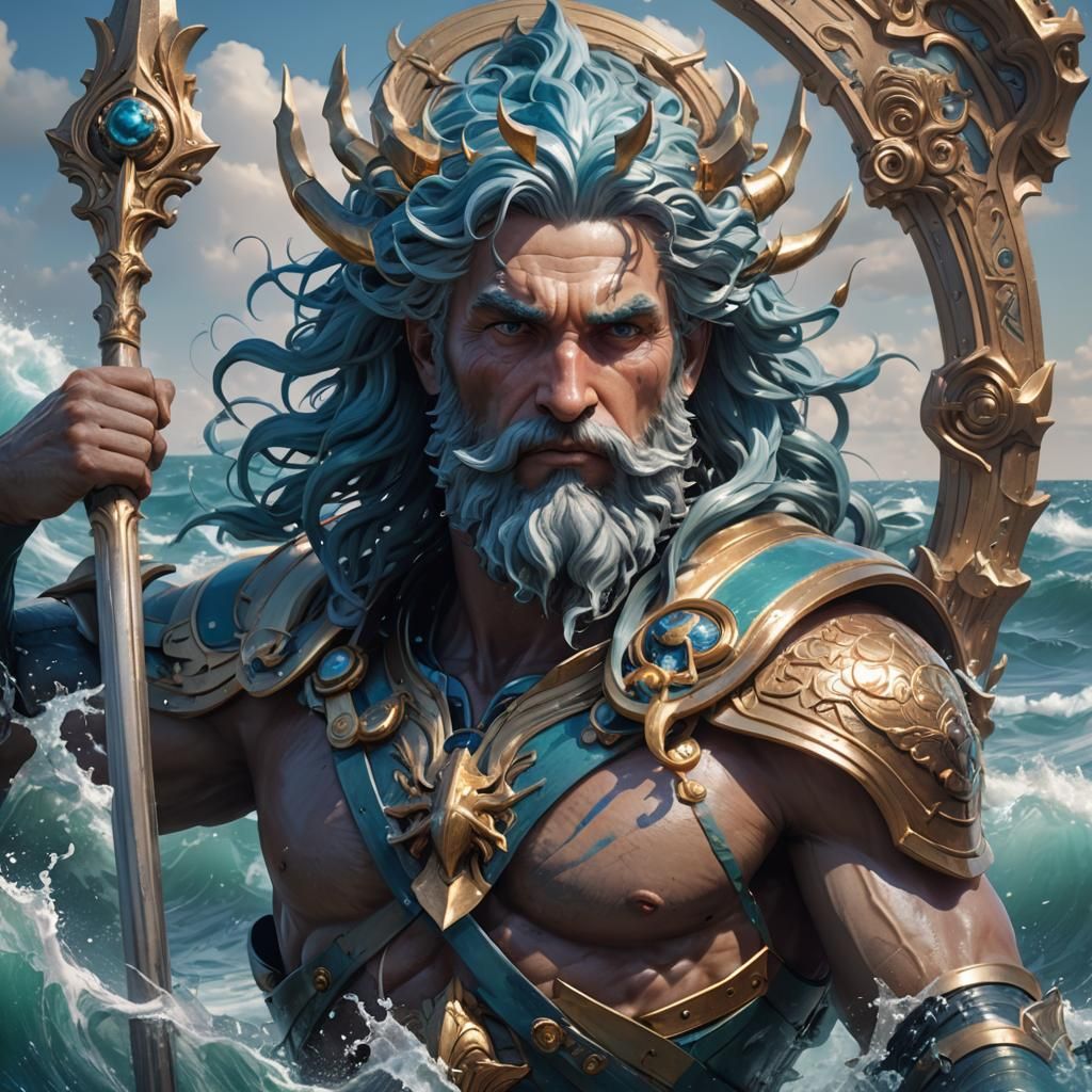 Neptune, God of the Sea, Rises: Hyperdetailed Portrait