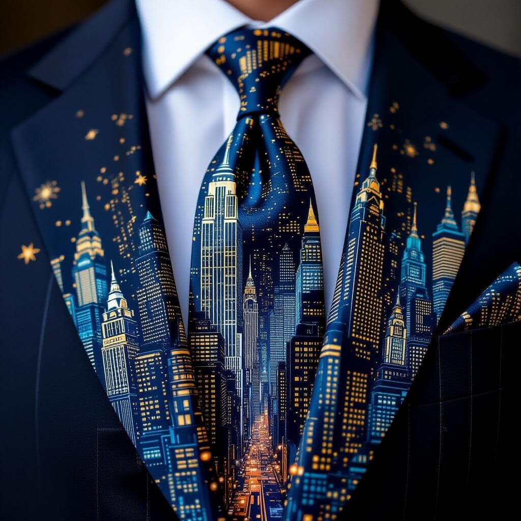 Art Deco Cityscape Tie with Glowing Lights