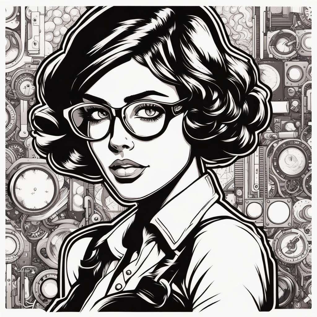 Retro Nerd Girl Sticker in Black and White