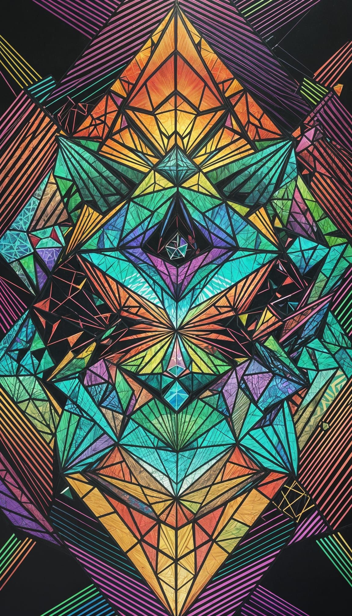 Iridescent 3D Crystal Matrix in Zentangle Style