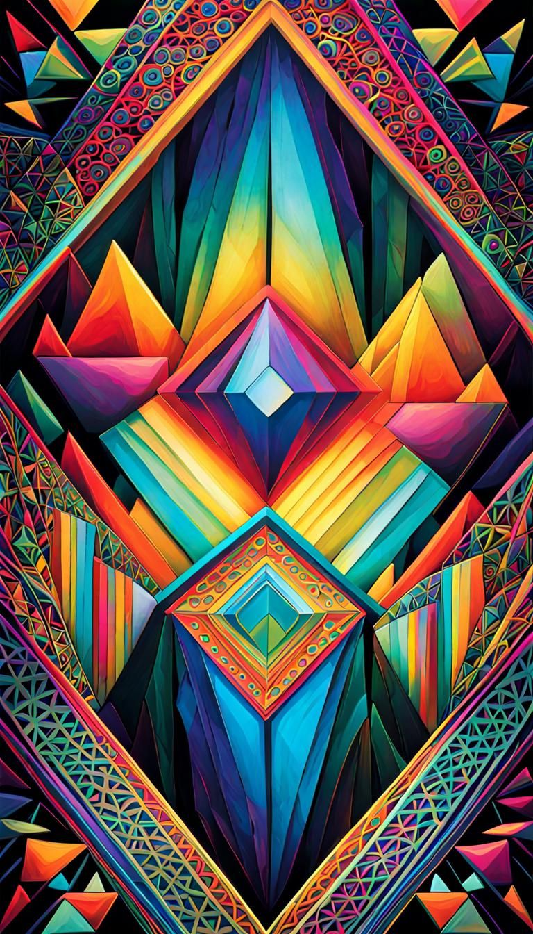 Iridescent Crystal Matrix in Geometric Zentangle Style