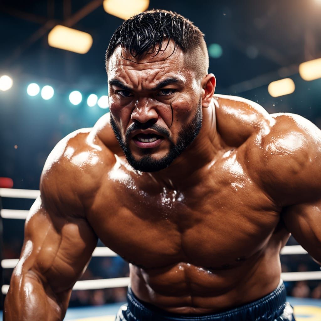 Samoan MMA Fighter Training in Hyper-Realistic Digital Art