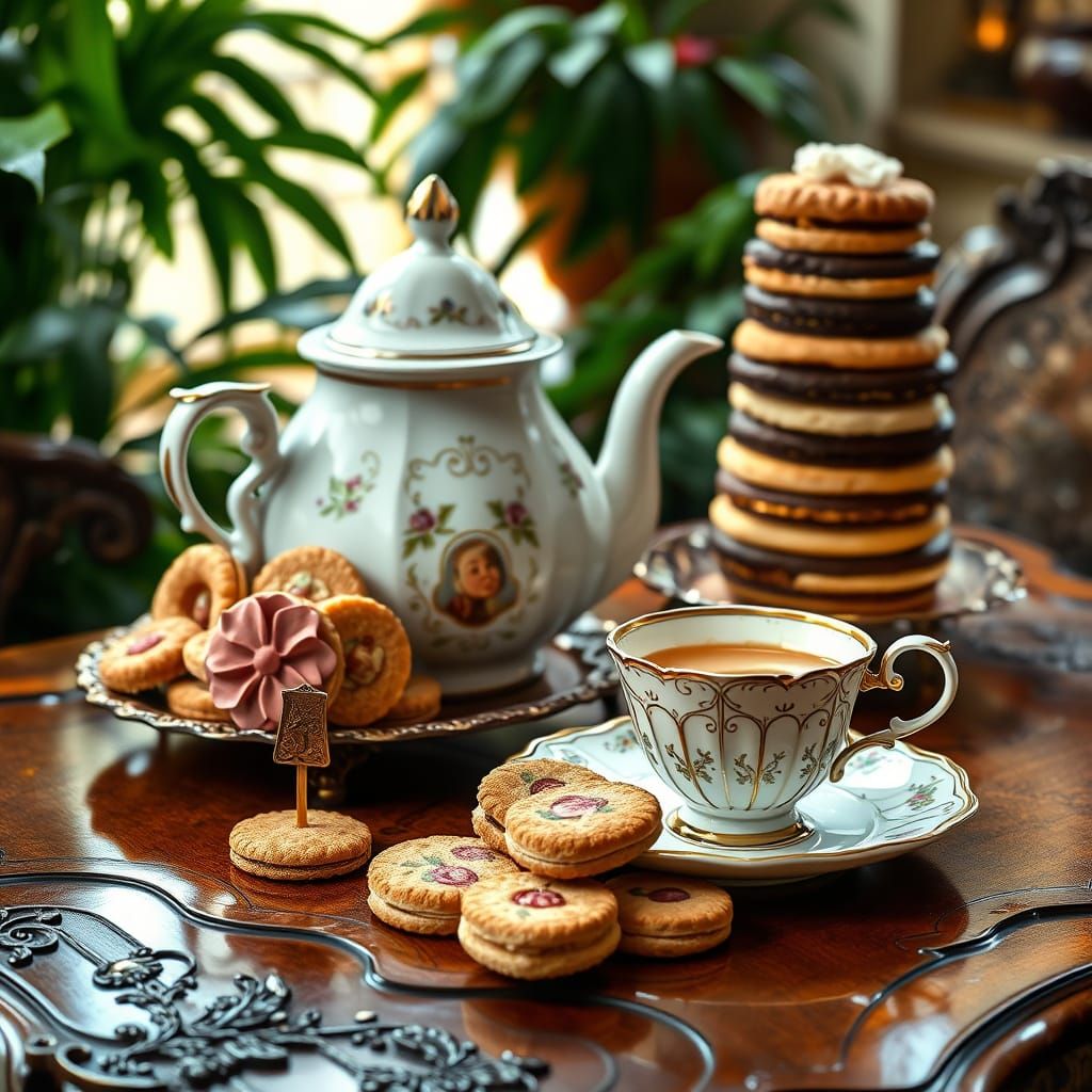 Vintage Tea Setting in Whimsical Still Life