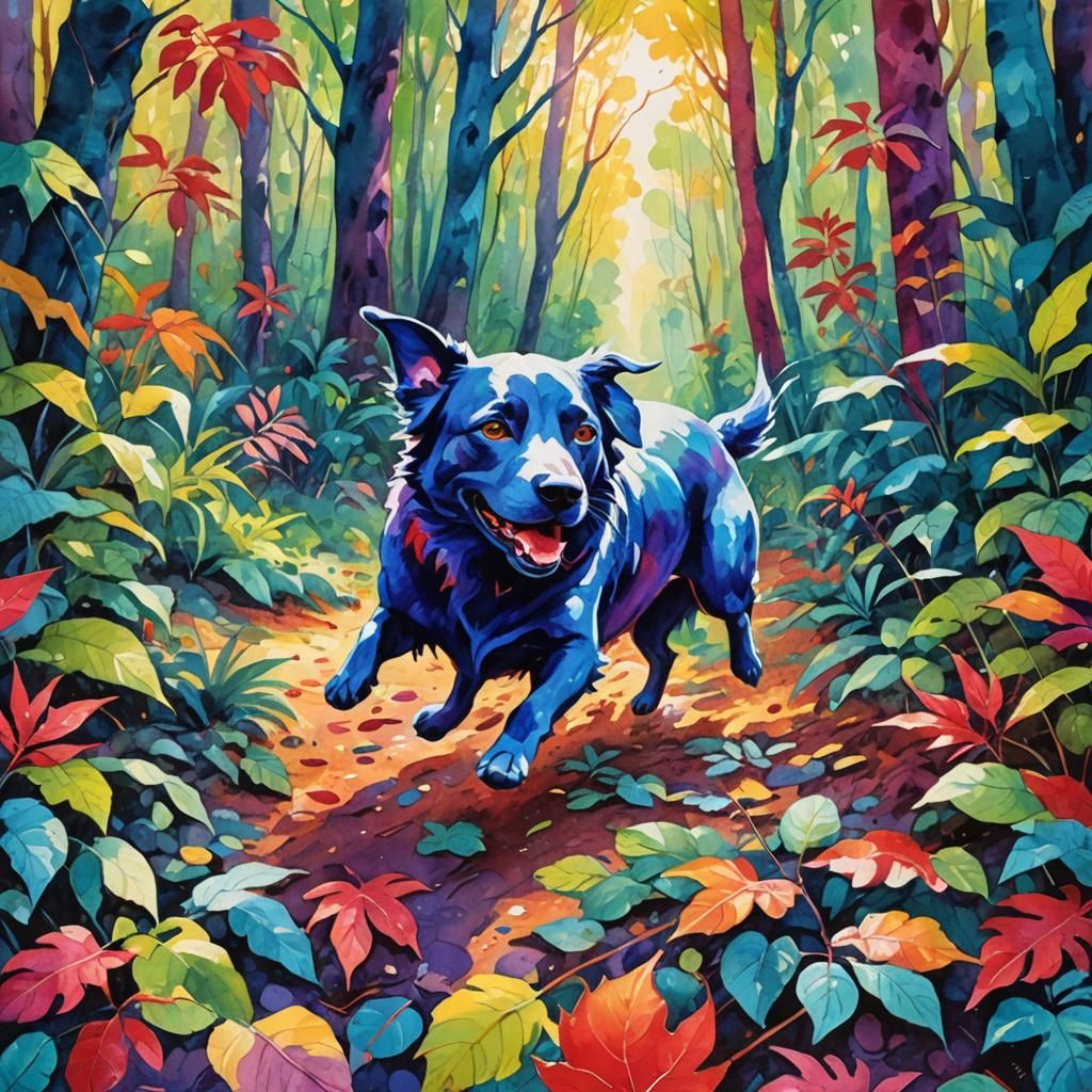 Blue Dog and Purple Rabbit in Fauvist Style