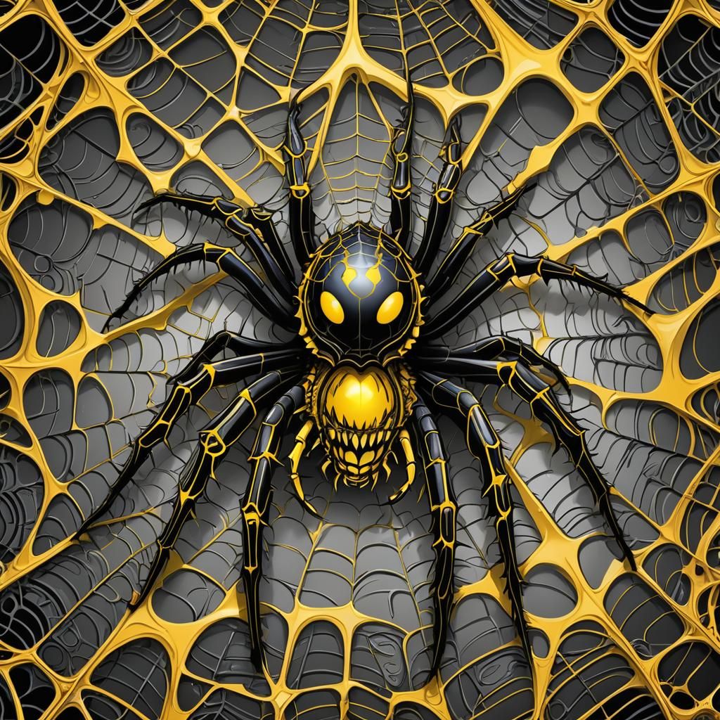 Giant Spider on Fractal Background in Escher Style