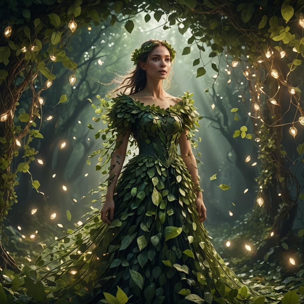 Ethereal Forest Maiden in Leaf Dress