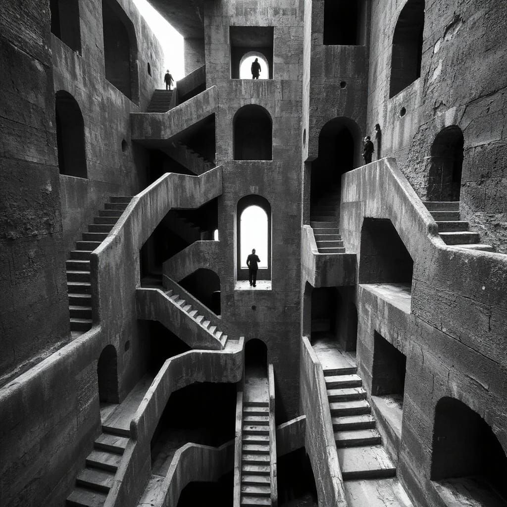Impossible Labyrinth: M.C. Escher-Inspired Brutalist Archite...