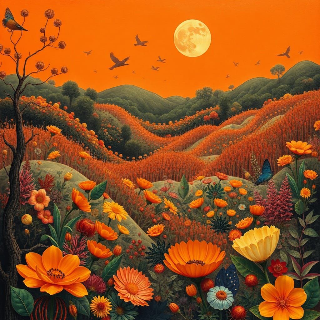 Surreal Orange Dreamscape in a Modern Art Style